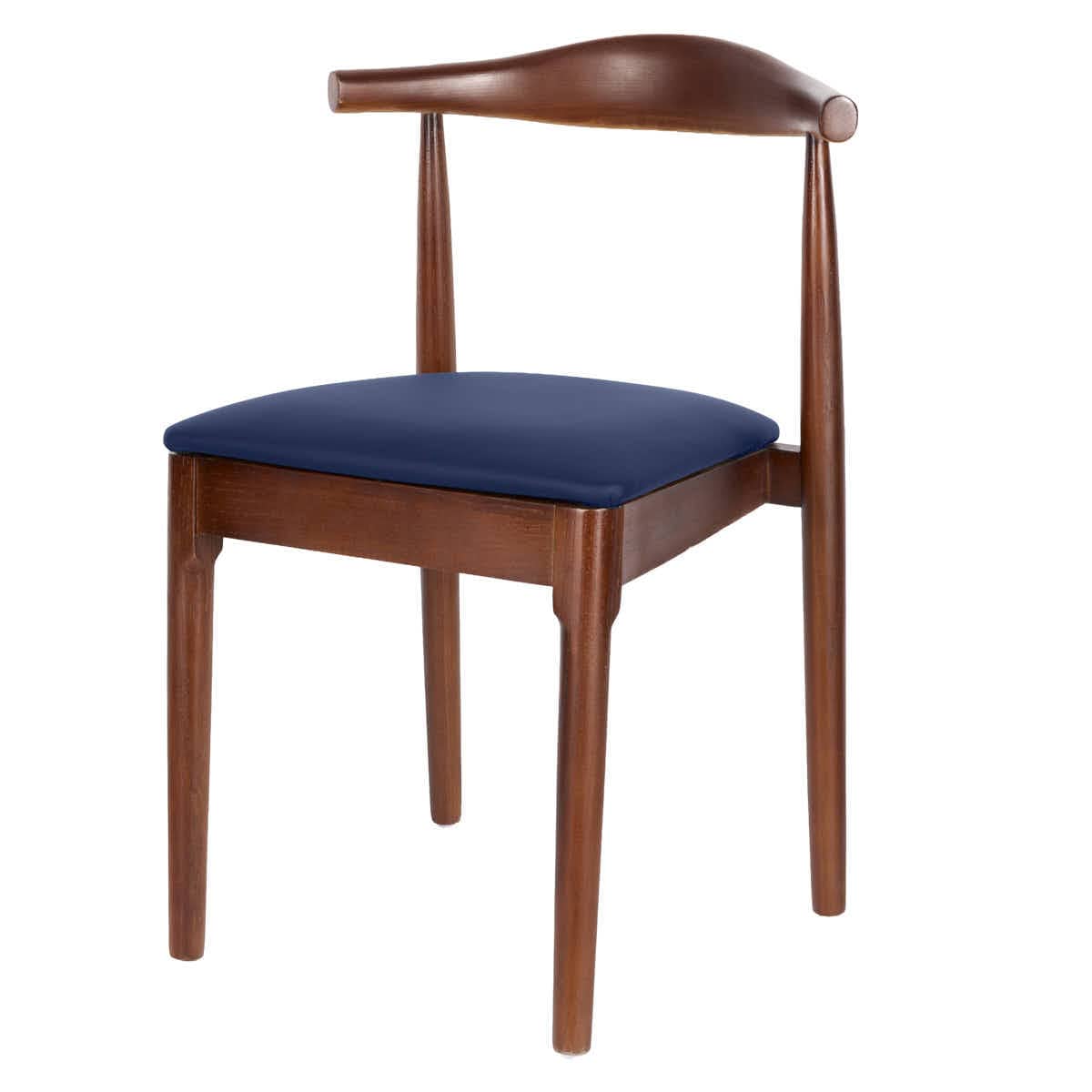 Chivari Walnut Finish Wood Horn Chair with Navy Blue Vinyl Cushion CHWWL-SHVNB-KT