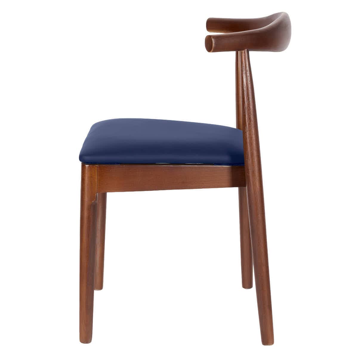 Chivari Walnut Finish Wood Horn Chair with Navy Blue Vinyl Cushion CHWWL-SHVNB-KT