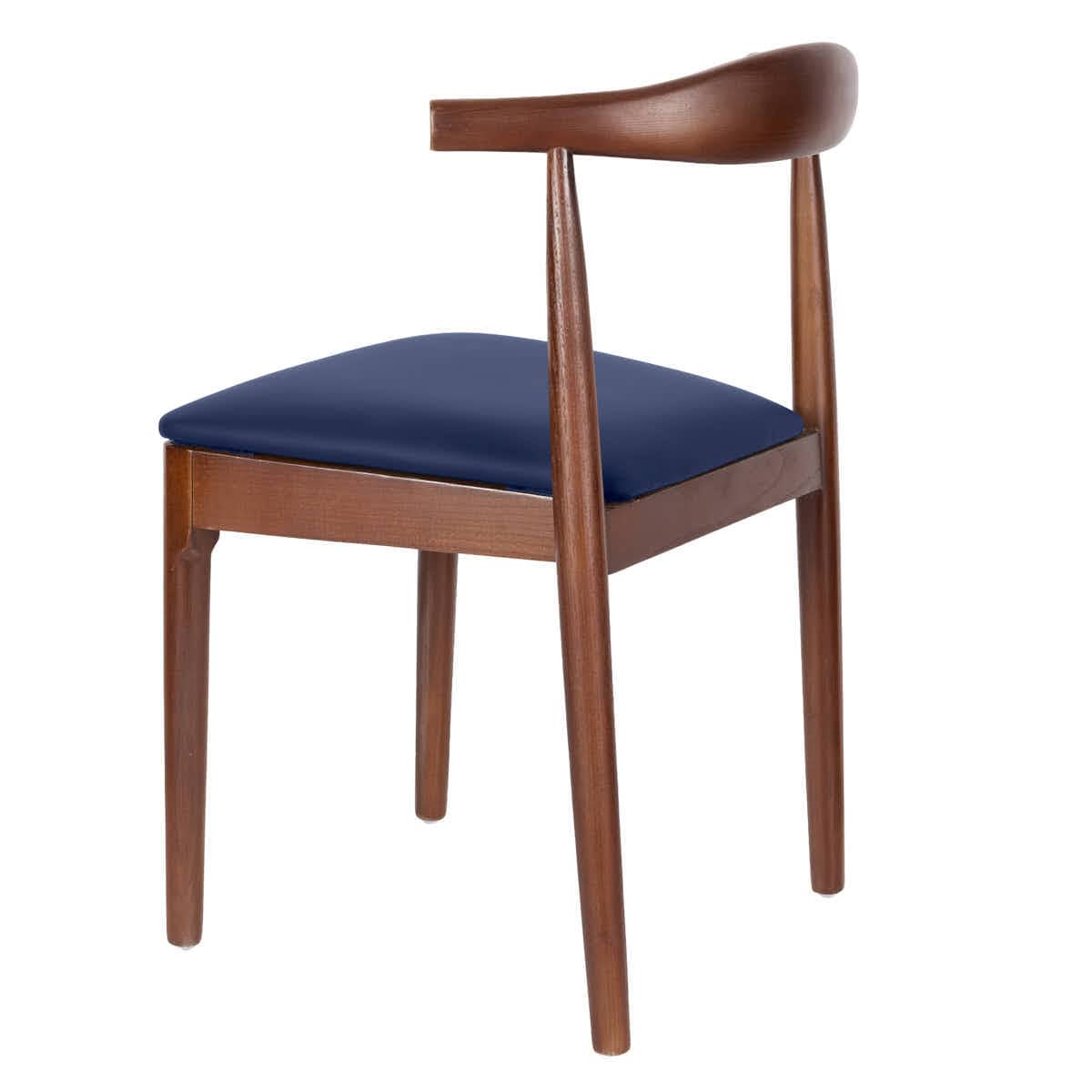 Chivari Walnut Finish Wood Horn Chair with Navy Blue Vinyl Cushion CHWWL-SHVNB-KT
