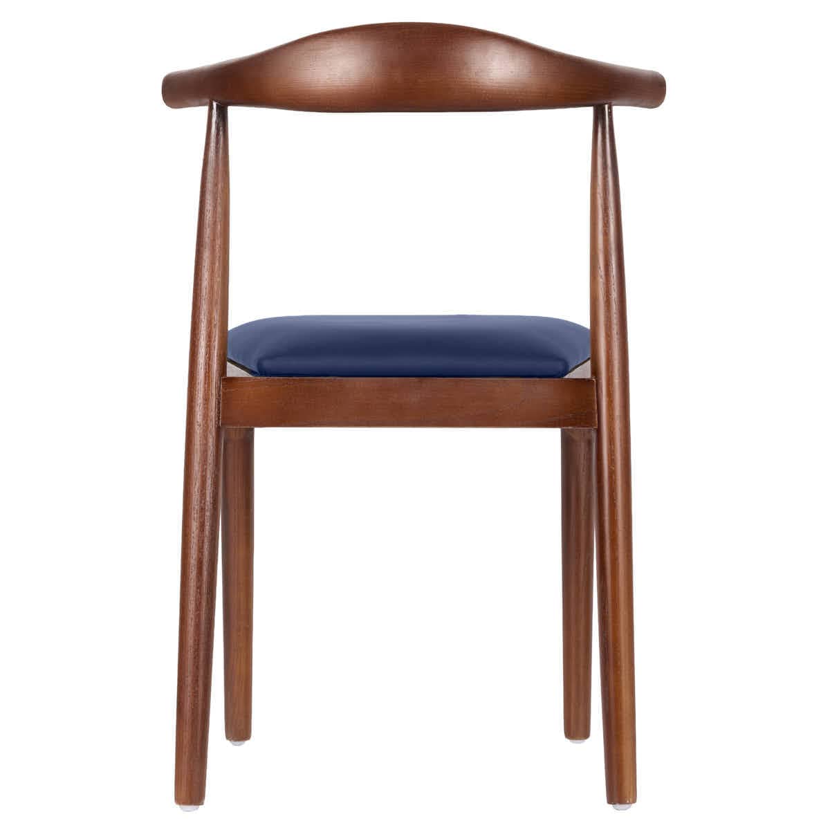 Chivari Walnut Finish Wood Horn Chair with Navy Blue Vinyl Cushion CHWWL-SHVNB-KT