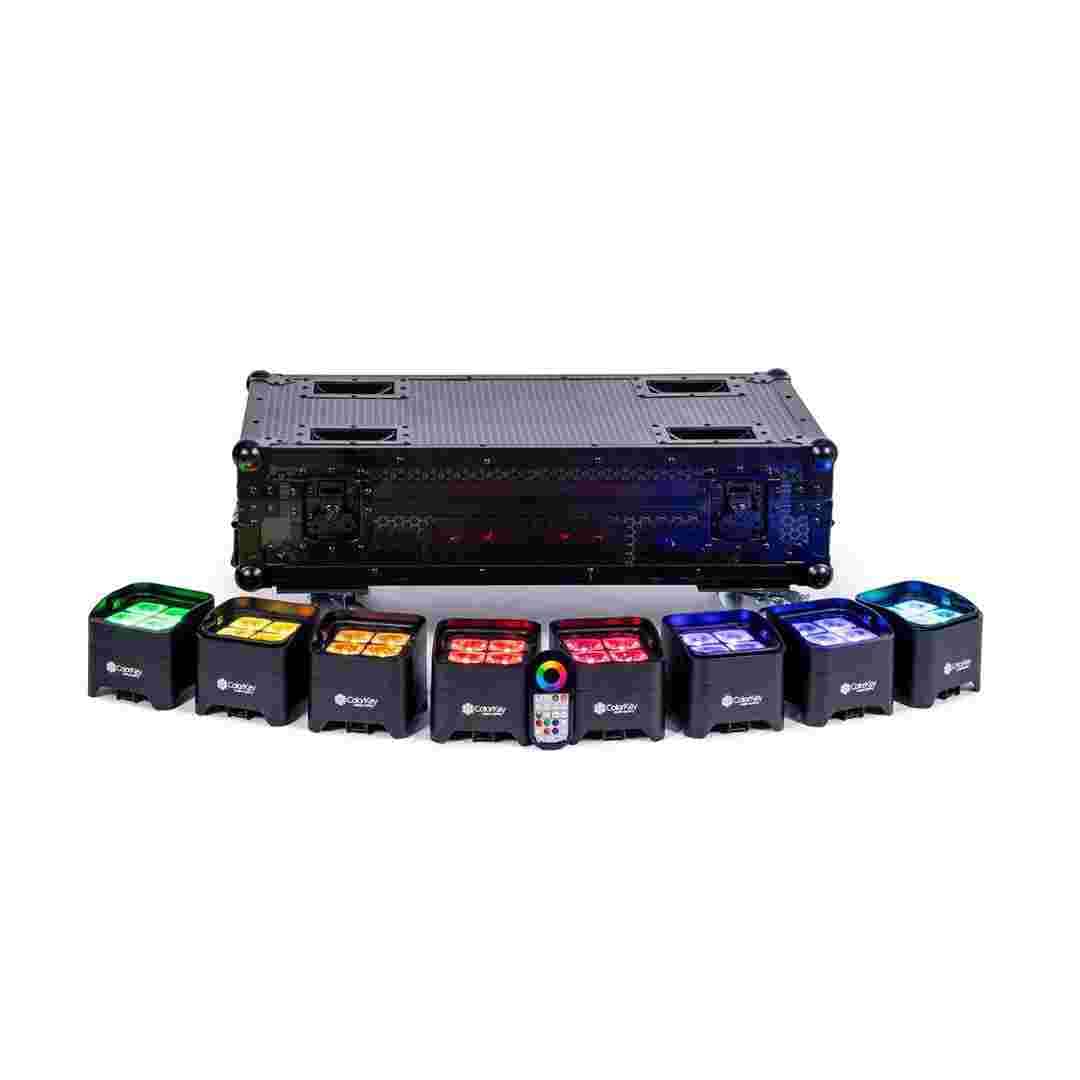 ColorKey Black ColorKey MobilePar Mini HEX 4 MKII 8 Pack Wireless Battery Uplight Bundle with Charging Road Case CKU-6228-KIT