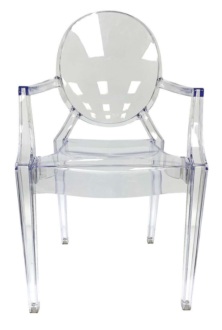 Chivari Clear Resin Oval Back Louis Ghost Chair with Arms CGRLC-ZG-T