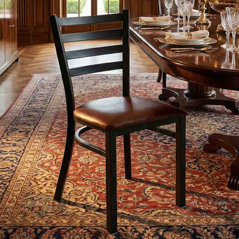 Chivari Ladder Back Restaurant Chair with Black Metal Frame and Brown Vinyl Seat CLMBVBR-ZF-KT