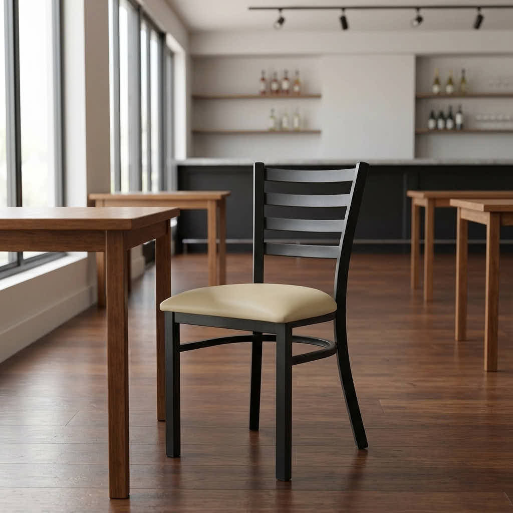 Chivari Black Ladder Back Restaurant Chair with Ivory Vinyl Seat CLMBVIV-ZF-KT
