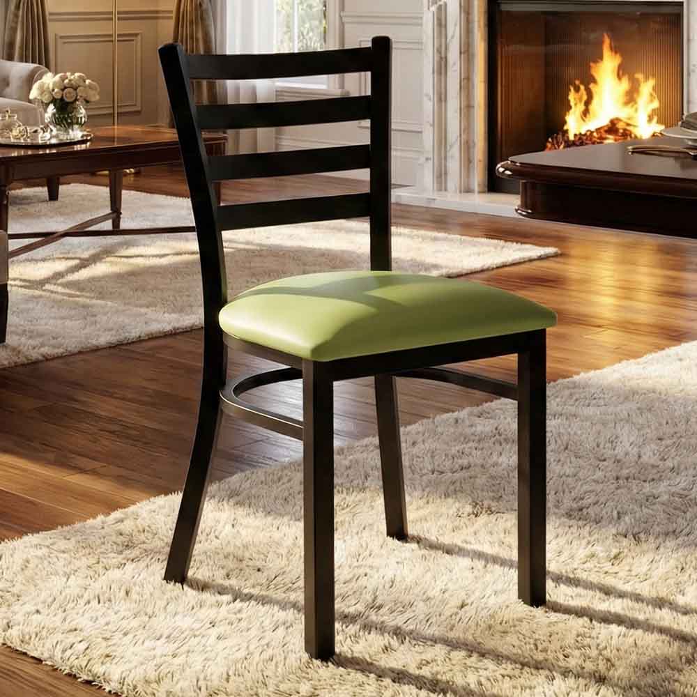 Chivari Ladder Back Restaurant Chair with Black Metal Frame and Light Green Vinyl Seat CLMBVLGR-ZF-KT