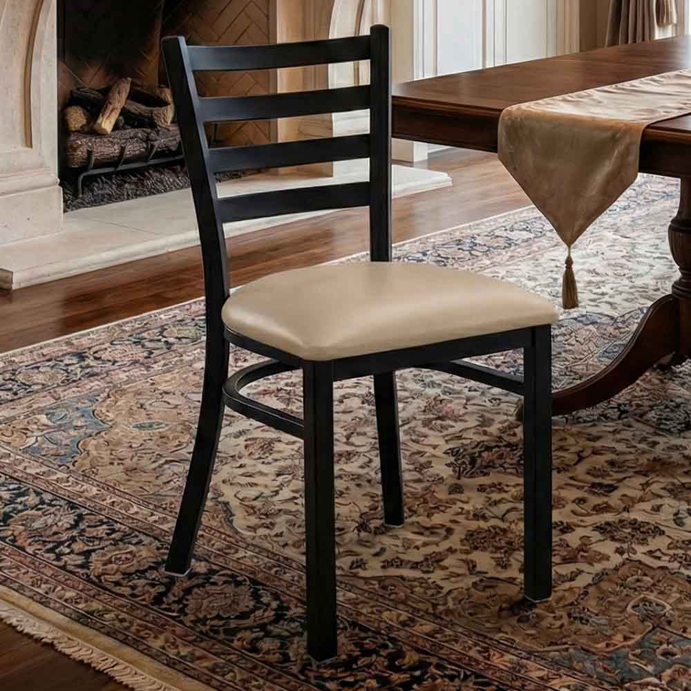 Chivari Ladder Back Restaurant Chair with Black Metal Frame and Light Gray Vinyl Seat CLMBVLGY-ZF-KT