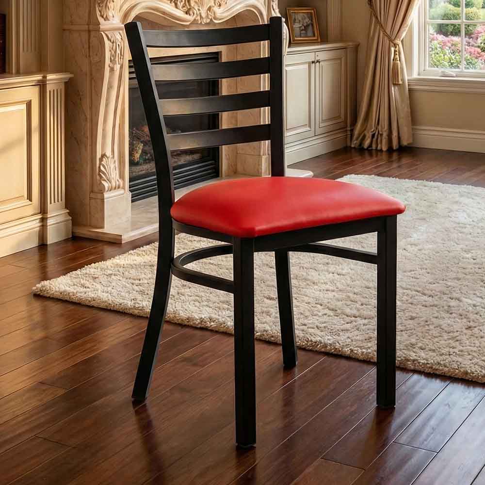Chivari Ladder Back Restaurant Chair with Black Metal Frame and Red Vinyl Seat CLMBVR-ZF-KT