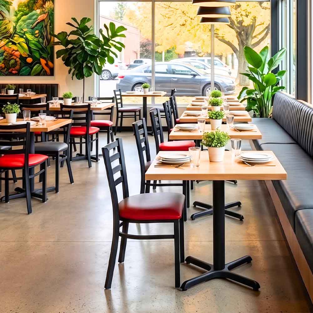 Chivari Ladder Back Restaurant Chair with Black Metal Frame and Red Vinyl Seat CLMBVR-ZF-KT