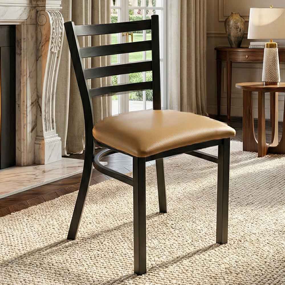 Chivari Ladder Back Restaurant Chair with Black Metal Frame and Tan Vinyl Seat CLMBVT-ZF-KT