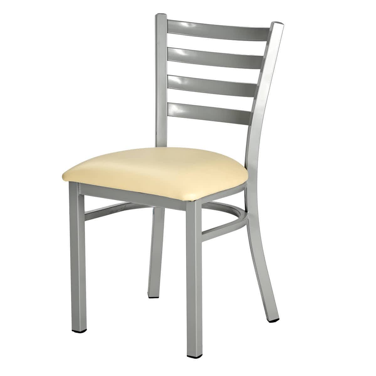 Chivari Silver Ladder Back Restaurant Chair with Ivory Vinyl Seat CLMSVIV-ZF-KT