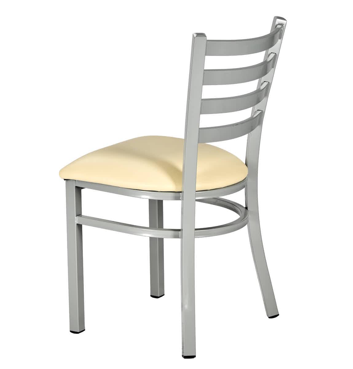 Chivari Silver Ladder Back Restaurant Chair with Ivory Vinyl Seat CLMSVIV-ZF-KT