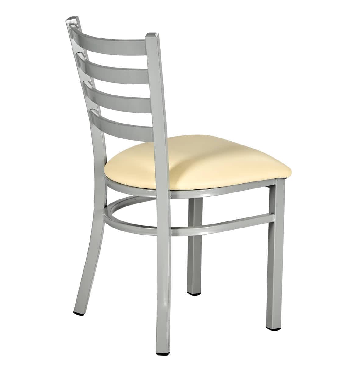 Chivari Silver Ladder Back Restaurant Chair with Ivory Vinyl Seat CLMSVIV-ZF-KT