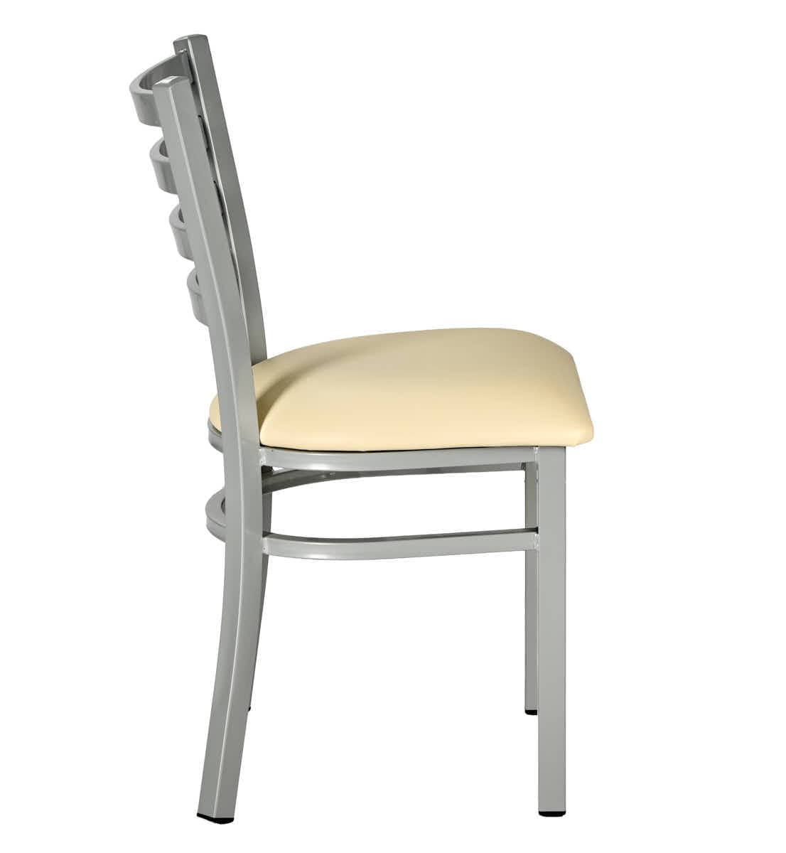 Chivari Silver Ladder Back Restaurant Chair with Ivory Vinyl Seat CLMSVIV-ZF-KT