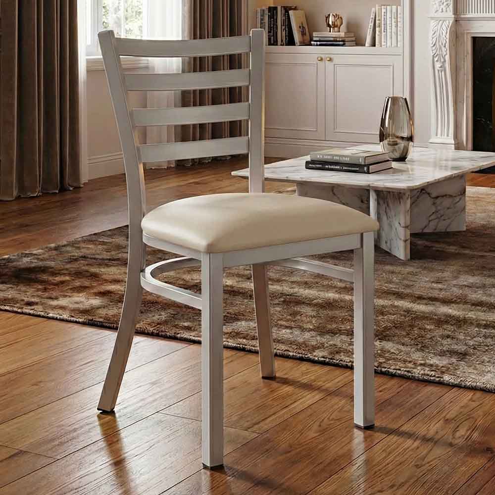 Chivari Ladder Back Restaurant Chair with Silver Frame and Light Gray Vinyl Seat CLMSVLGY-ZF-KT