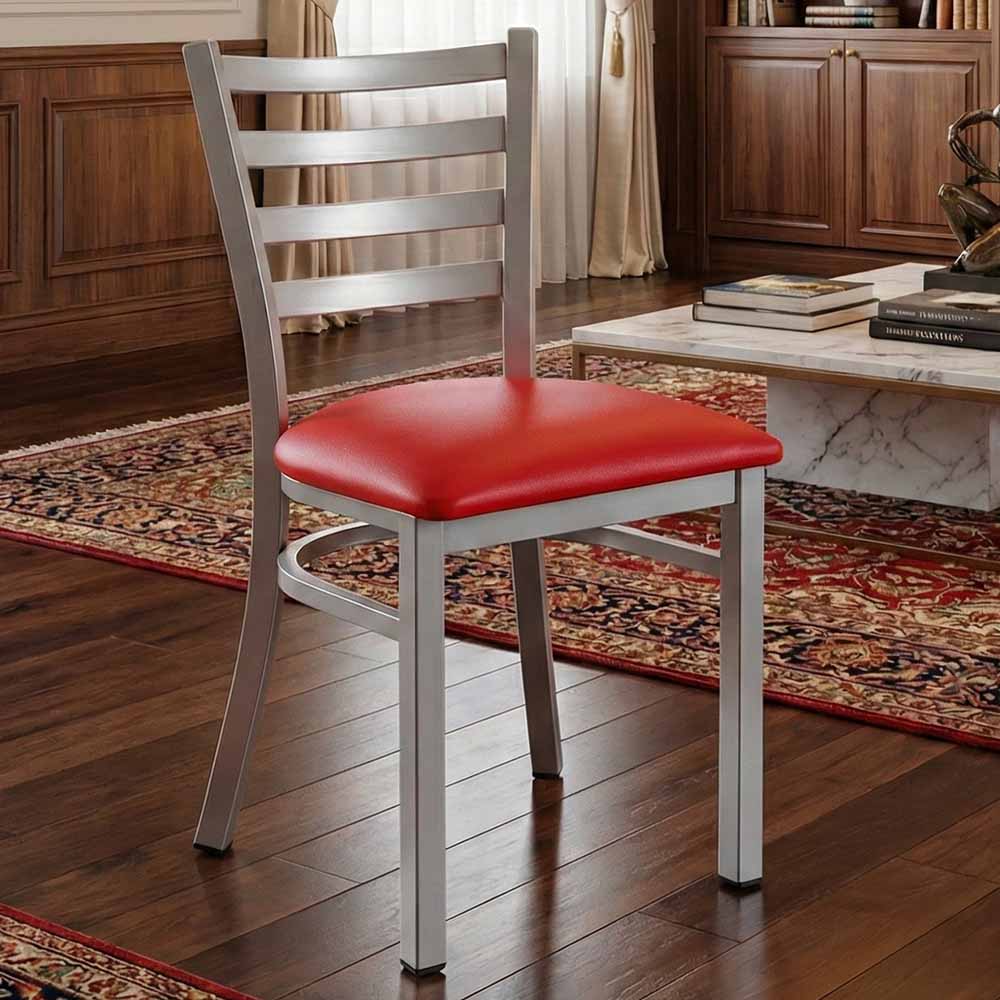 Chivari Ladder Back Restaurant Chair with Silver Frame and Red Vinyl Seat CLMSVR-ZF-KT