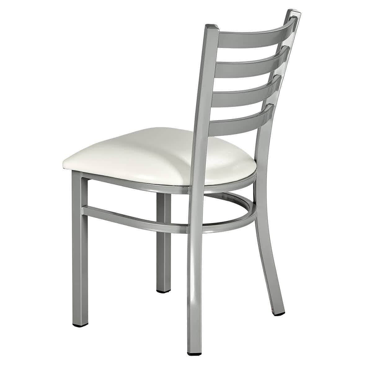 Chivari Silver Ladder Back Restaurant Chair with White Vinyl Seat CLMSVWH-ZF-KT