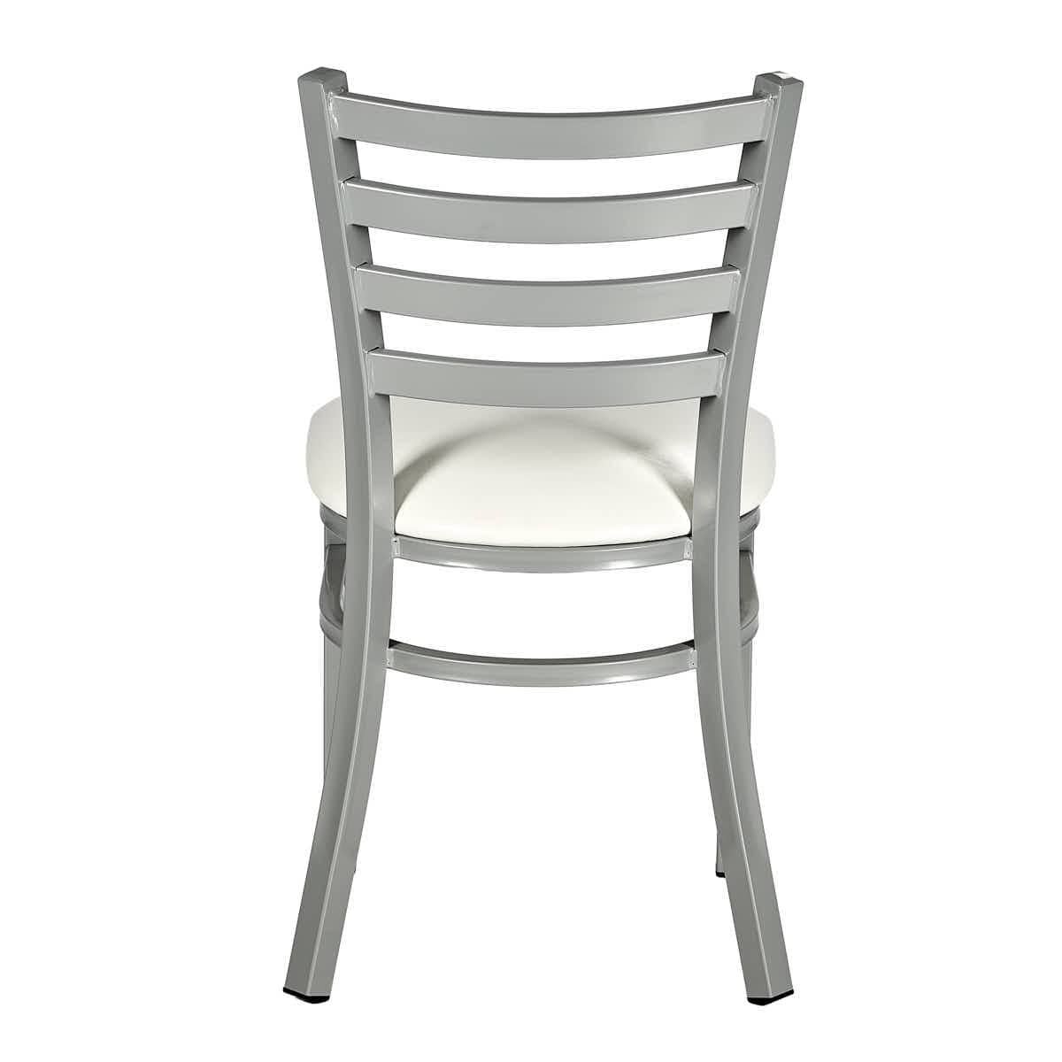 Chivari Silver Ladder Back Restaurant Chair with White Vinyl Seat CLMSVWH-ZF-KT