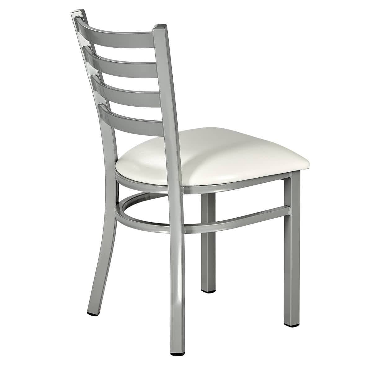 Chivari Silver Ladder Back Restaurant Chair with White Vinyl Seat CLMSVWH-ZF-KT
