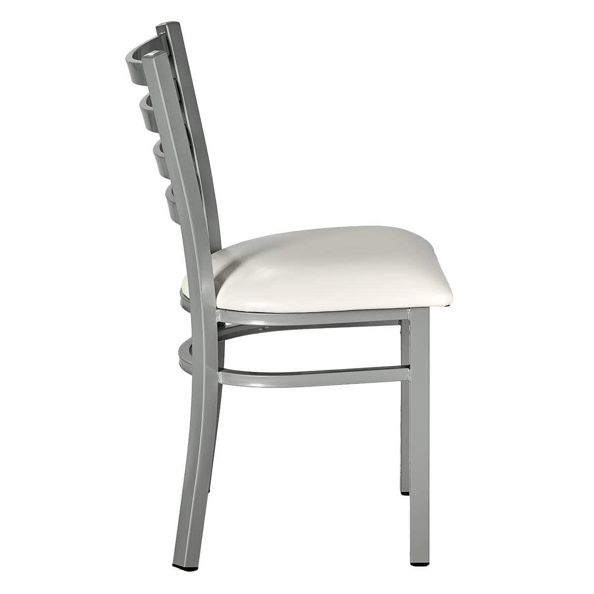 Chivari Silver Ladder Back Restaurant Chair with White Vinyl Seat CLMSVWH-ZF-KT