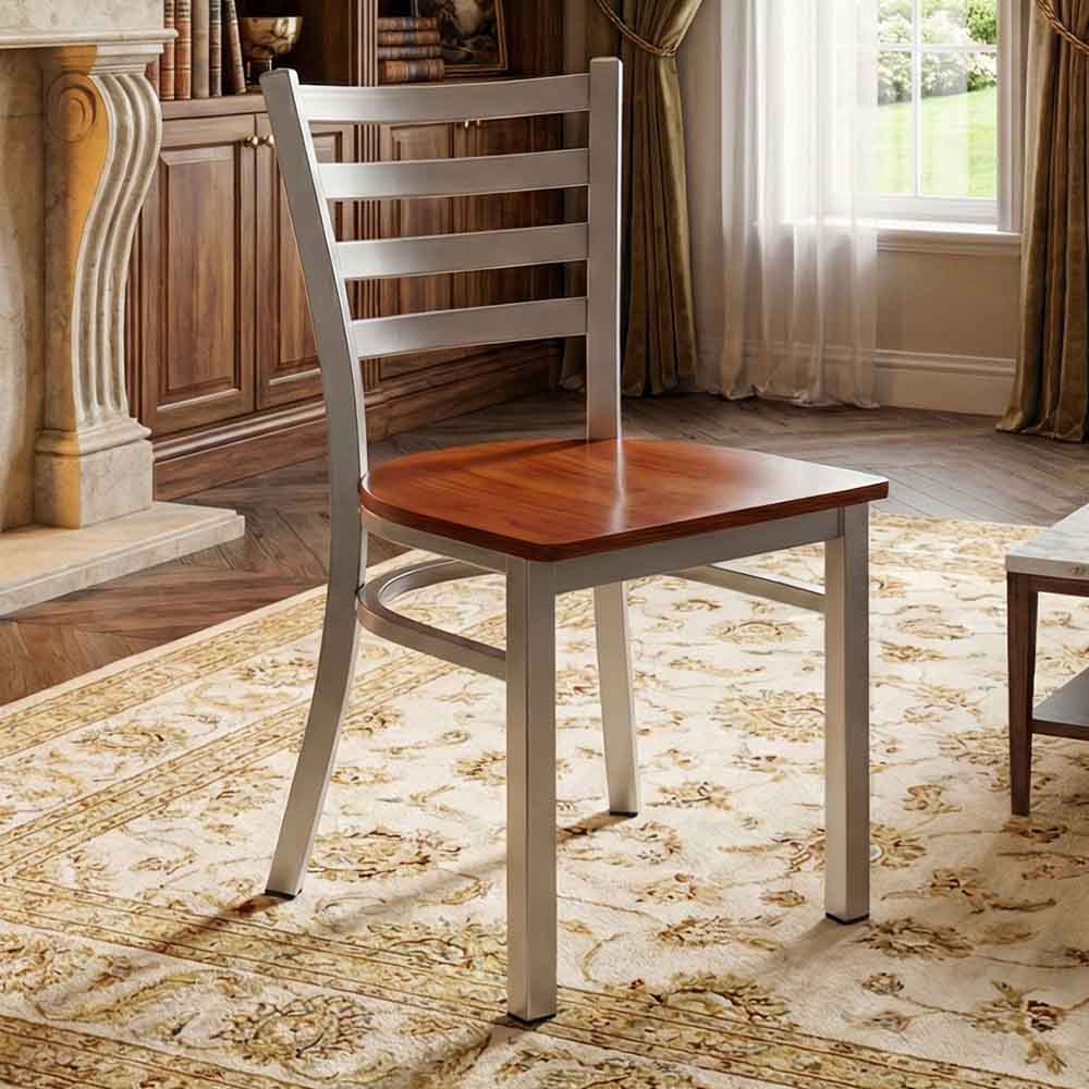 Chivari Ladder Back Restaurant Chair with Silver Frame and Cherry Wood Seat CLMSWCW-ZF-KT