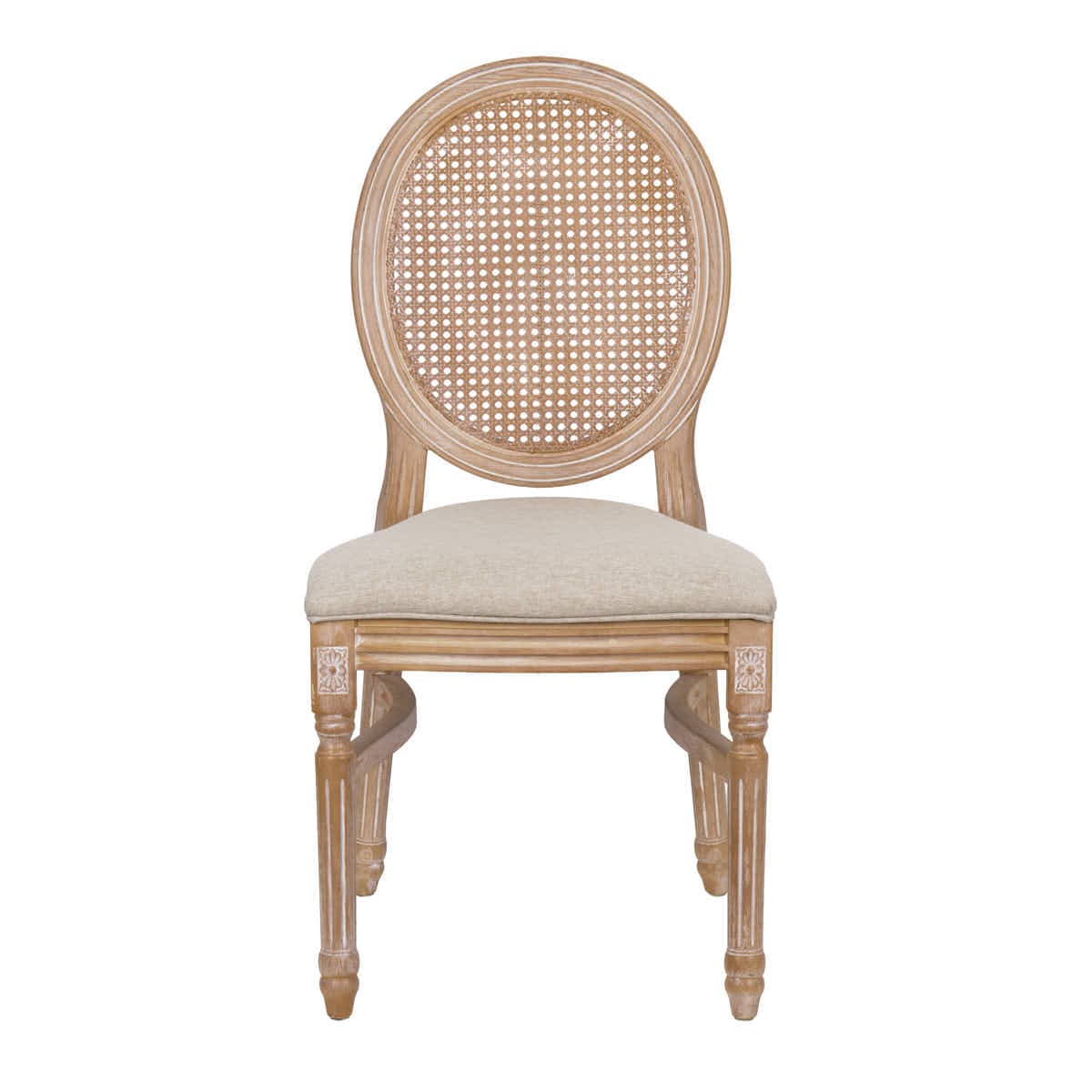 Chivari Natural White Washed Resin Louis Pop Chair with Beige Fabric Seat and Rattan Back CLPRNWW-FR-ZG