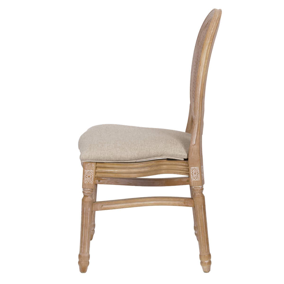 Chivari Natural White Washed Resin Louis Pop Chair with Beige Fabric Seat and Rattan Back CLPRNWW-FR-ZG
