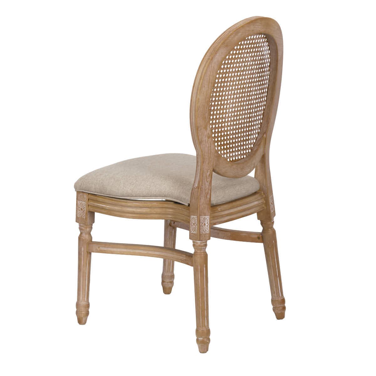 Chivari Natural White Washed Resin Louis Pop Chair with Beige Fabric Seat and Rattan Back CLPRNWW-FR-ZG