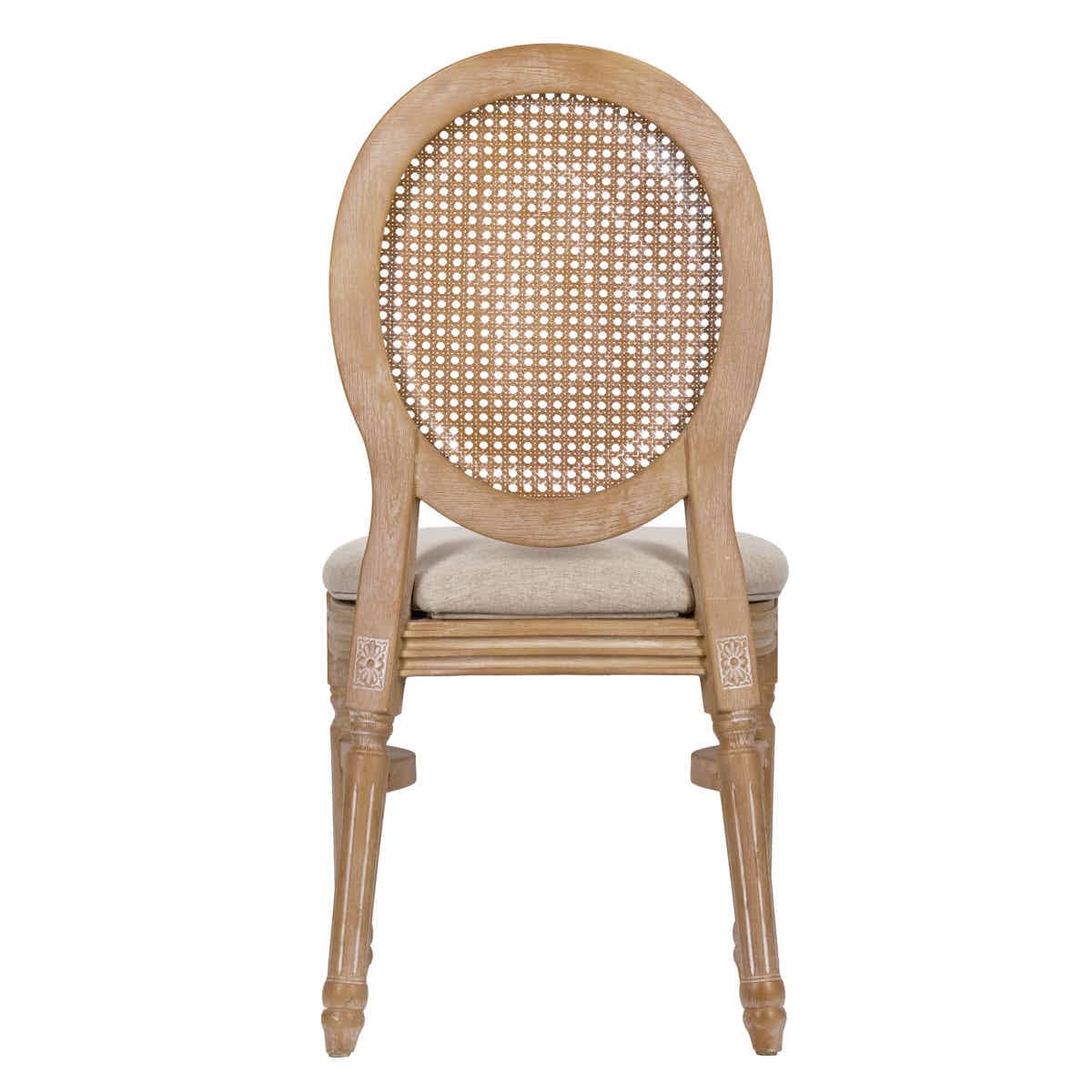 Chivari Natural White Washed Resin Louis Pop Chair with Beige Fabric Seat and Rattan Back CLPRNWW-FR-ZG