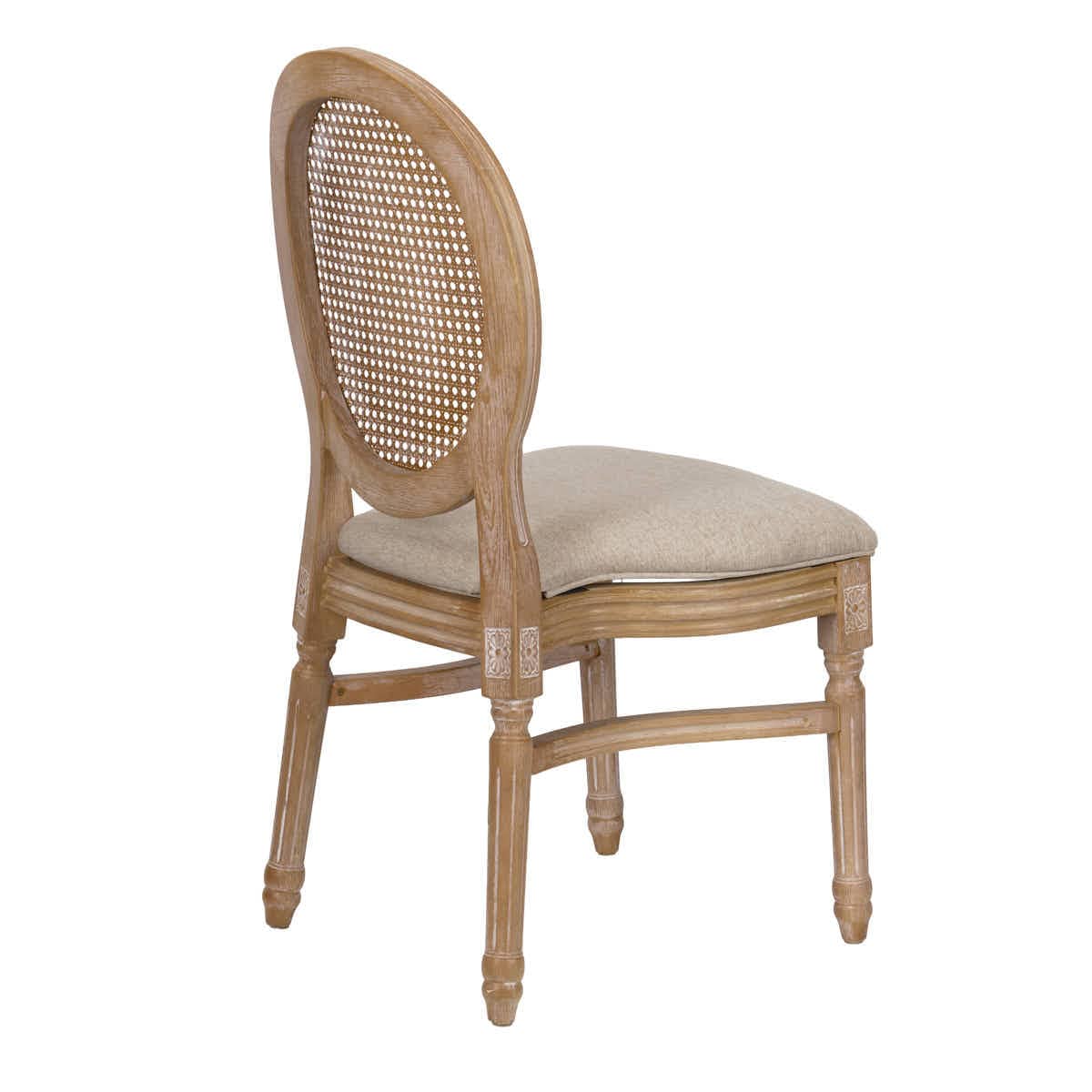 Chivari Natural White Washed Resin Louis Pop Chair with Beige Fabric Seat and Rattan Back CLPRNWW-FR-ZG