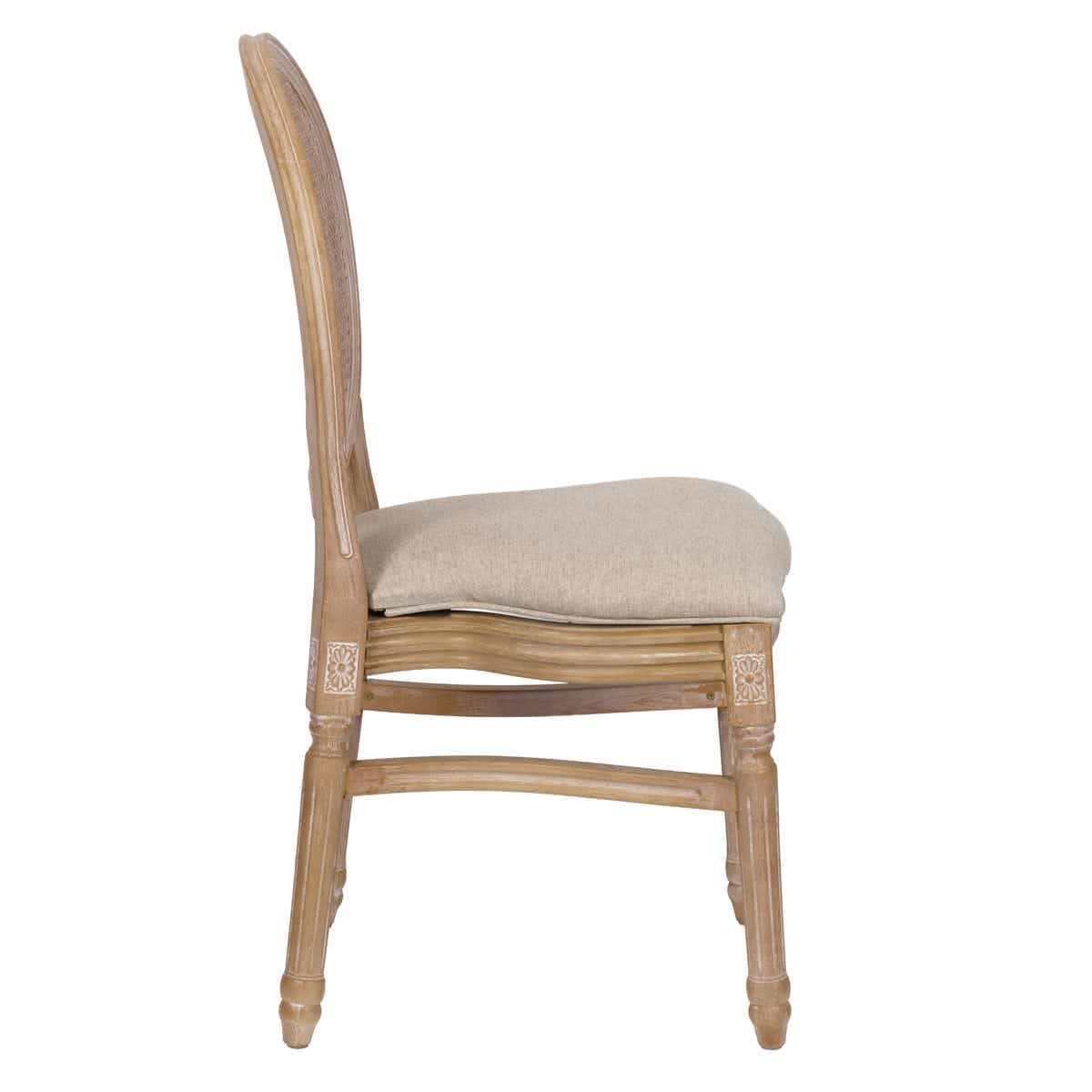 Chivari Natural White Washed Resin Louis Pop Chair with Beige Fabric Seat and Rattan Back CLPRNWW-FR-ZG