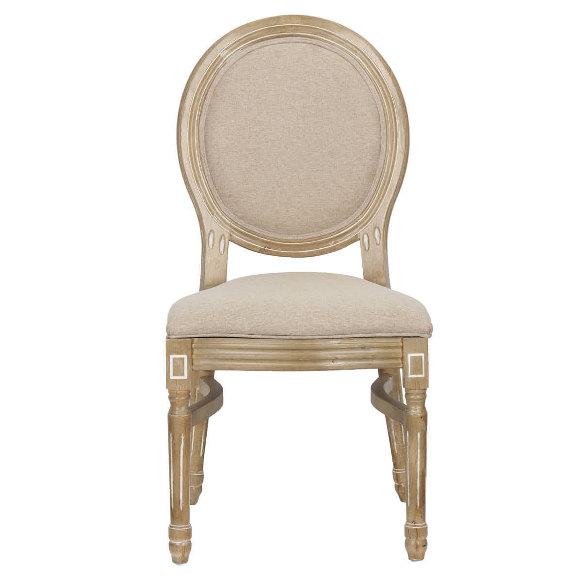 Chivari Antique Distressed Wood Louis Pop Chair Beige Tweed Fabric Back and Seat CLPWANTIQ-ZG-T