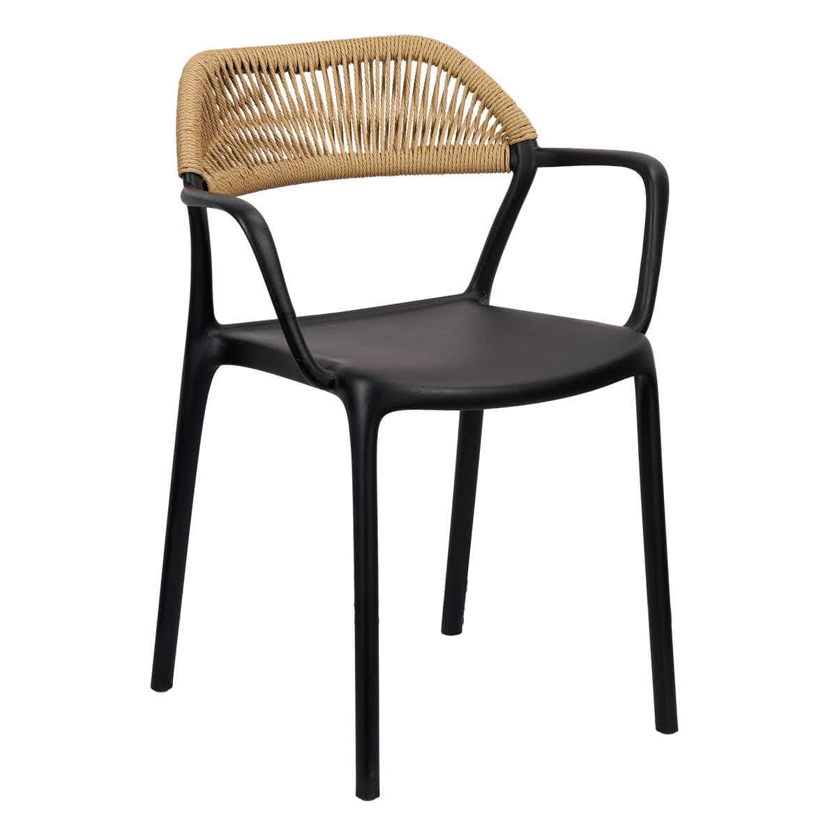 Chivari Black Linea Resin Chair with Beige Rattan Backrest CLRBLB-AX