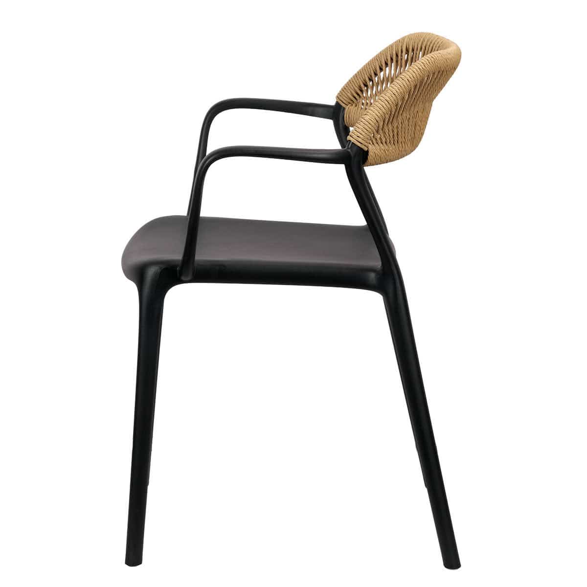 Chivari Black Linea Resin Chair with Beige Rattan Backrest CLRBLB-AX