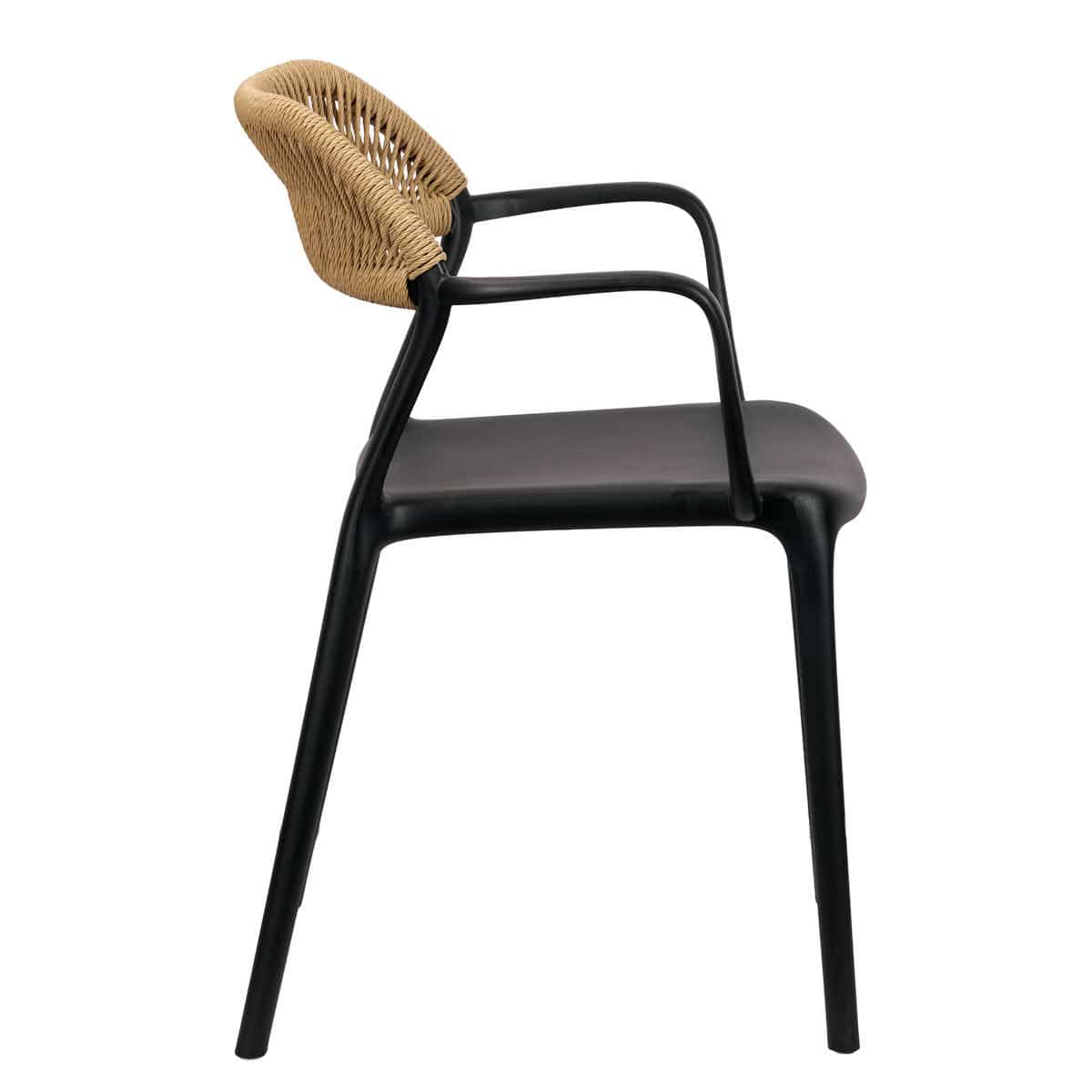 Chivari Black Linea Resin Chair with Beige Rattan Backrest CLRBLB-AX