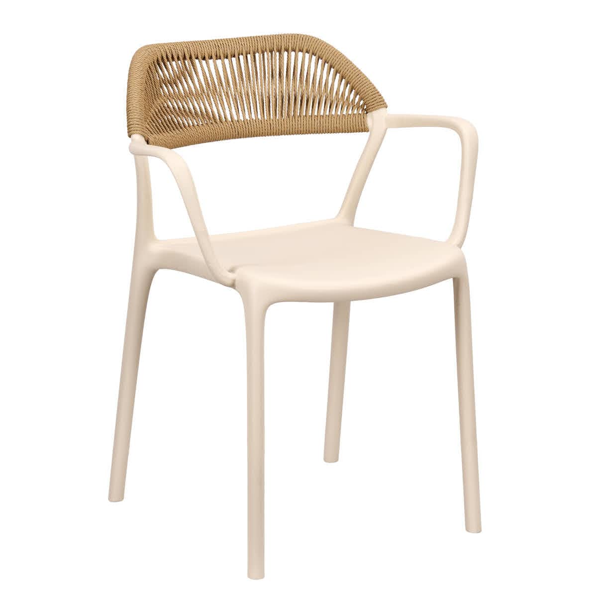Chivari Off White Linea Resin Chair with Beige Rattan Backrest CLRWHB-AX