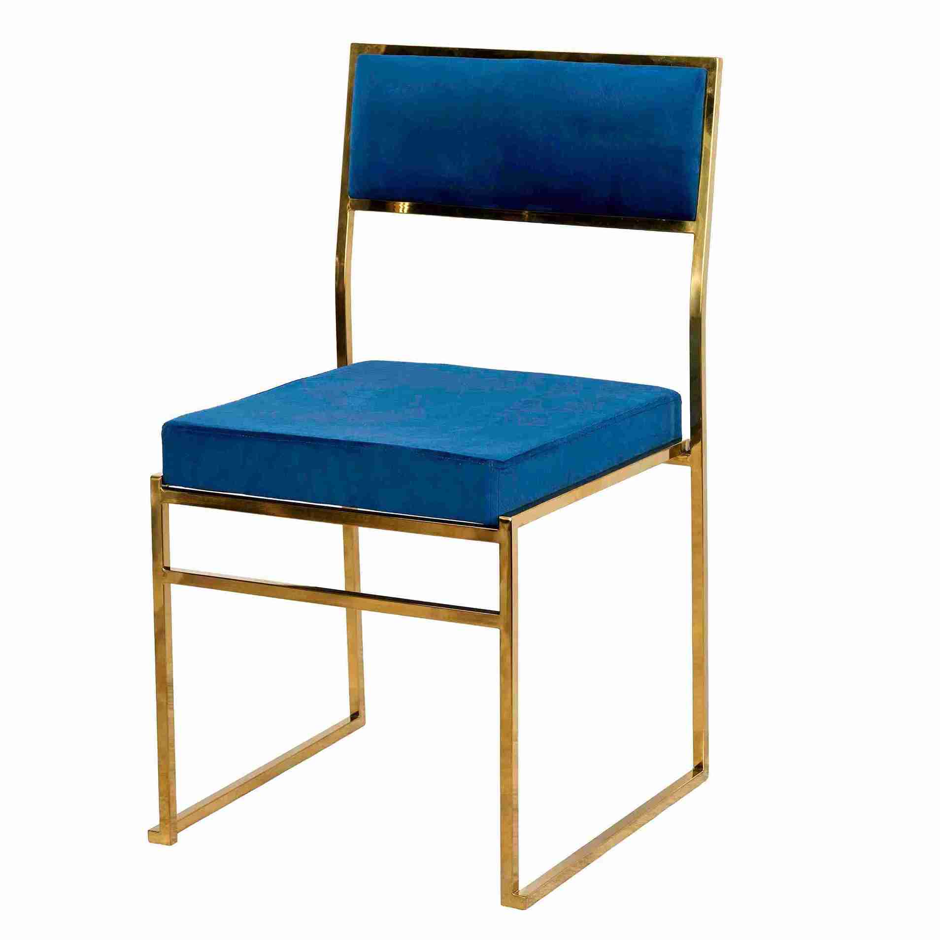 Chivari Melissa Chair in Gold Stainless Steel Frame with Blue Cushion Seat and Back CMMG-BLU-KIT-AX