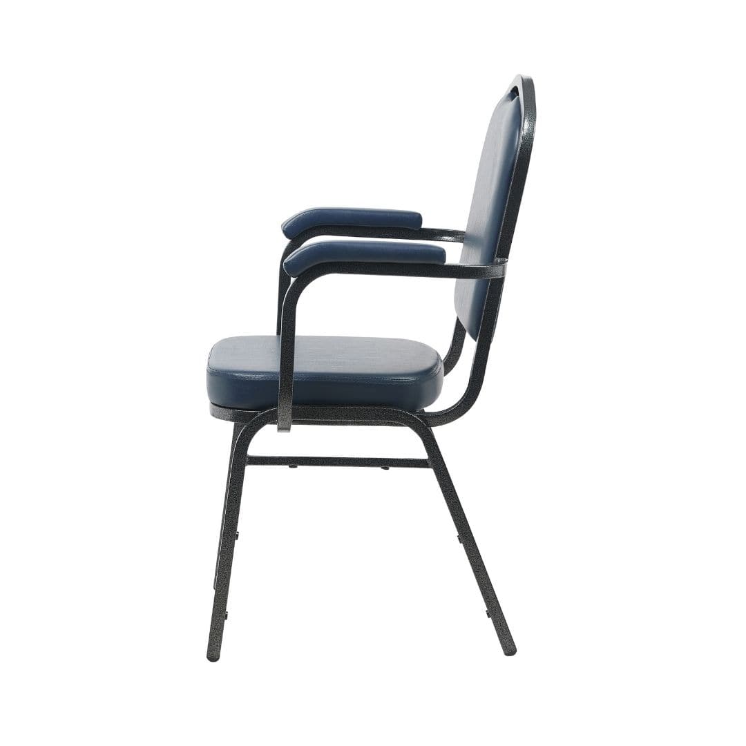 Chivari Navy Blue Vinyl Silver Vein Steel Frame Crown Back Banquet Chair with Arms CQCAVBLU-ZF-T
