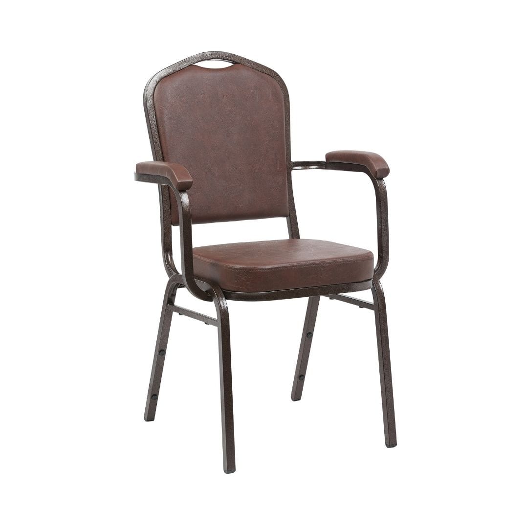 Chivari Brown Vinyl Copper Vein Steel Frame Crown Back Banquet Chair with Arms CQCAVBR-ZF-T