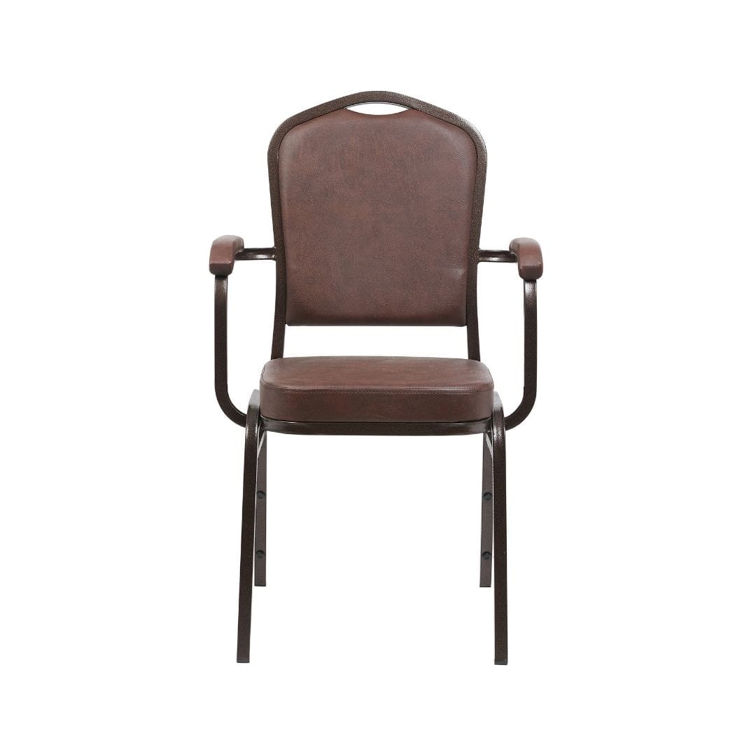 Chivari Brown Vinyl Copper Vein Steel Frame Crown Back Banquet Chair with Arms CQCAVBR-ZF-T