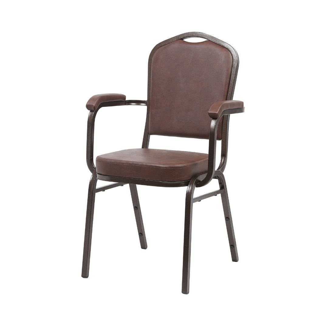 Chivari Brown Vinyl Copper Vein Steel Frame Crown Back Banquet Chair with Arms CQCAVBR-ZF-T