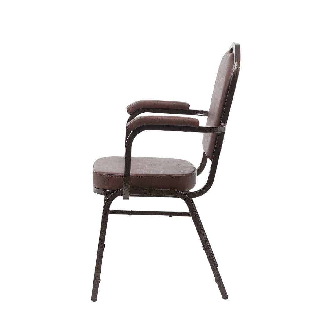Chivari Brown Vinyl Copper Vein Steel Frame Crown Back Banquet Chair with Arms CQCAVBR-ZF-T