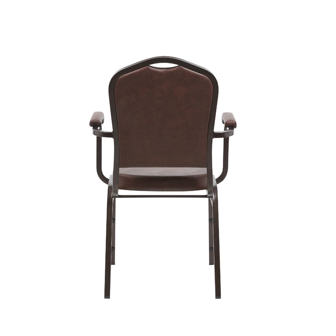 Chivari Brown Vinyl Copper Vein Steel Frame Crown Back Banquet Chair with Arms CQCAVBR-ZF-T
