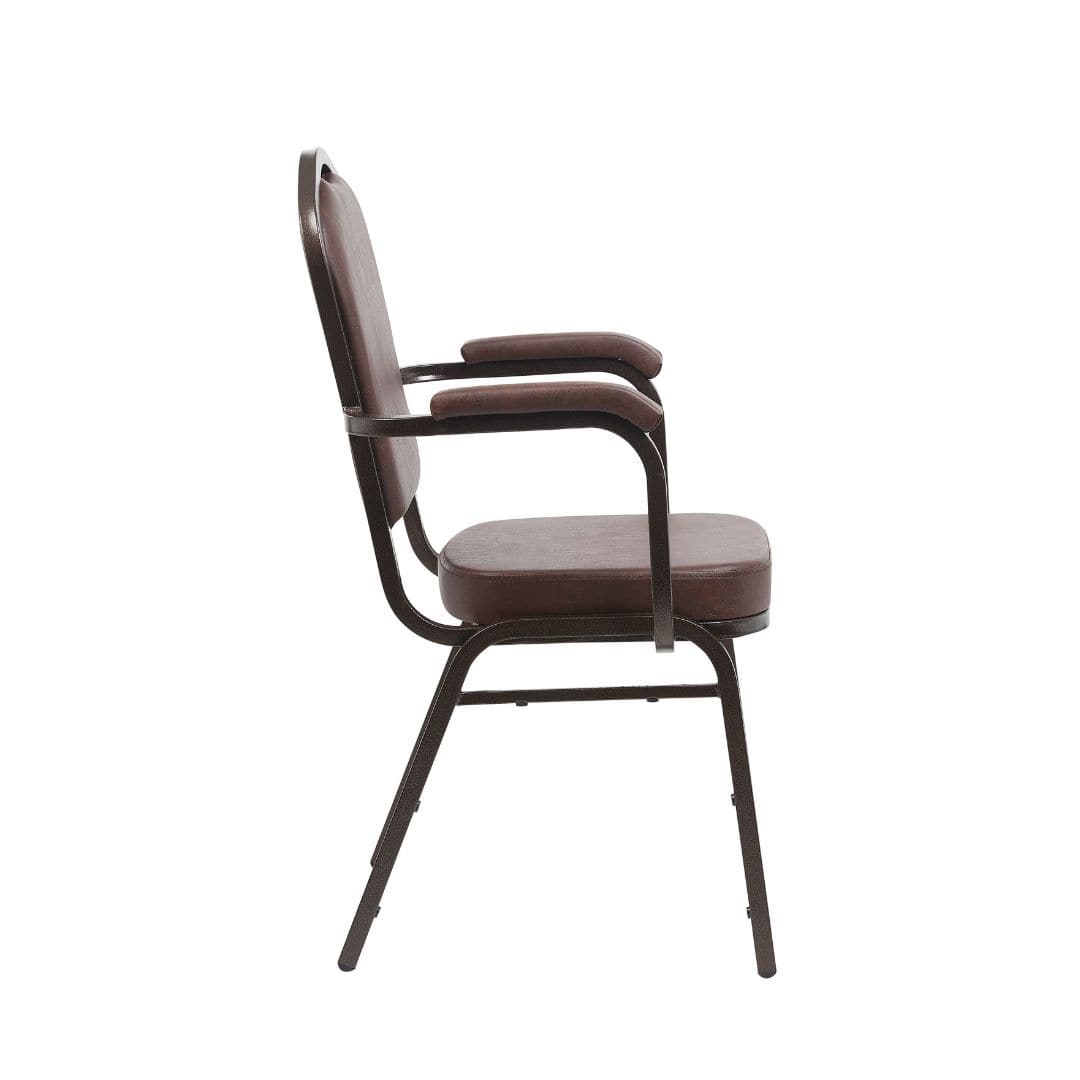 Chivari Brown Vinyl Copper Vein Steel Frame Crown Back Banquet Chair with Arms CQCAVBR-ZF-T