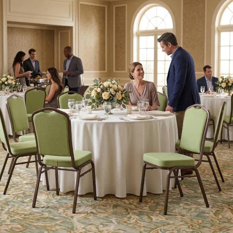 Chivari Sage Green Crown Back Banquet Chair on Gold Vein Frame CQCFSG-ZF-T