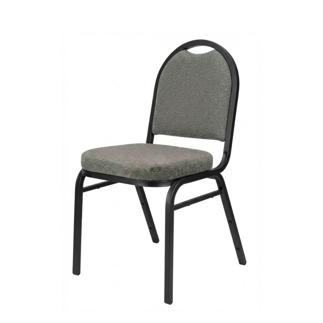 Chivari Black Dome Back Banquet Chair with  2.5" Charcoal Gray Fabric Cushion CQDFGRY-ZF-T