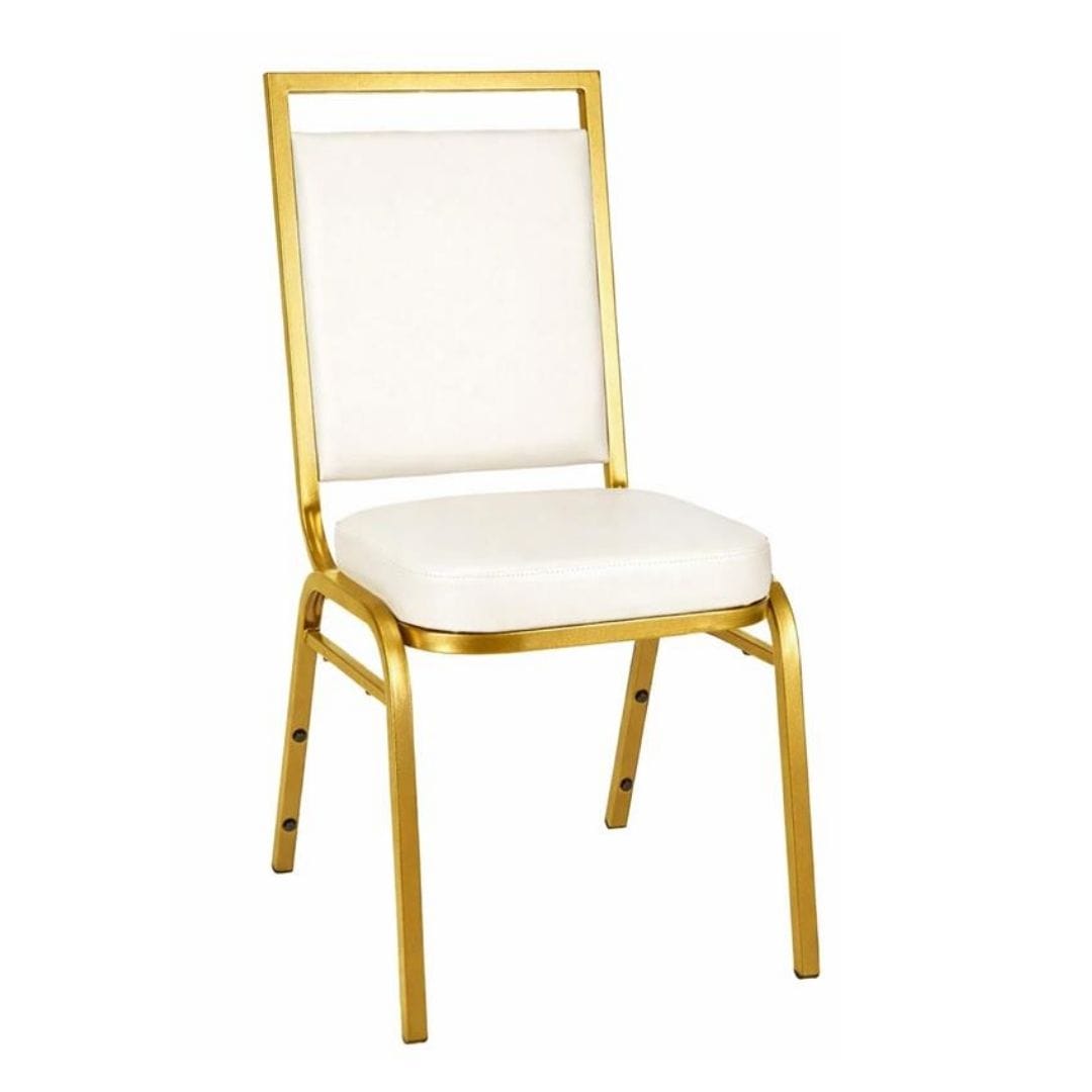 Chivari Ivory Vinyl on Gold Frame Square Back Banquet Chair CQSVI-ZF-T