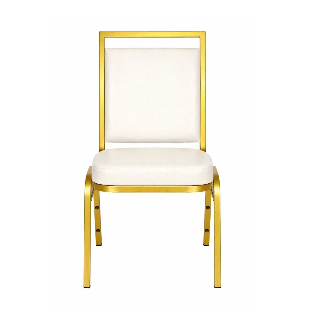 Chivari Ivory Vinyl on Gold Frame Square Back Banquet Chair CQSVI-ZF-T