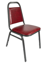 Burgundy Vinyl Silver Vein Steel Frame Trapezoid Back 34" Banquet Chair