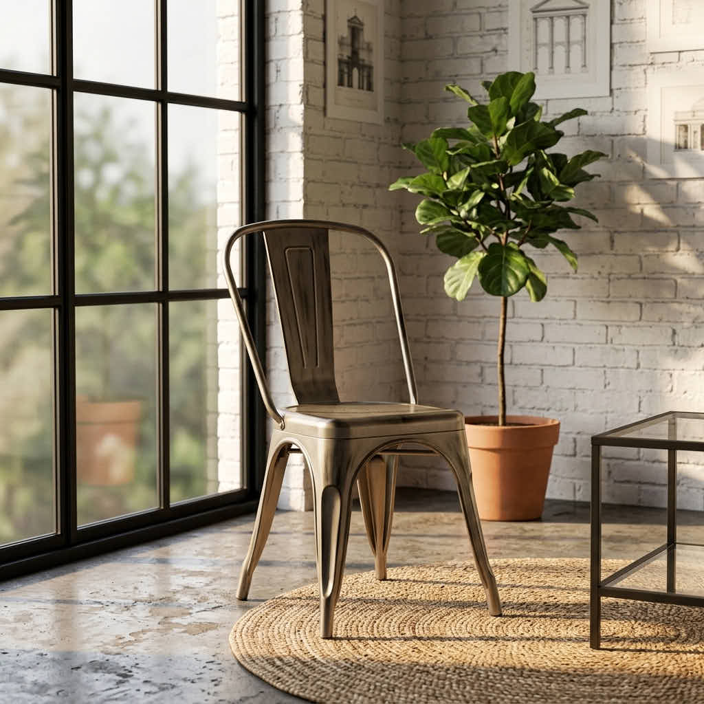Chivari Gun Metal Finish with Black Distressed All Weather Tolix Style Resin Chair CTRGM-ZG