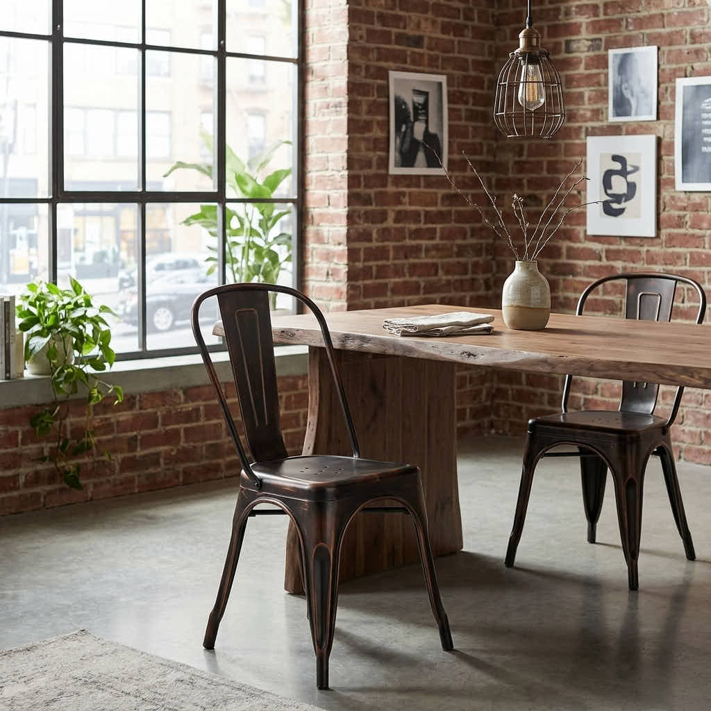 Chivari Metallic Black Finish with Copper Distressed All Weather Tolix Style Resin Chair CTRM-ZG